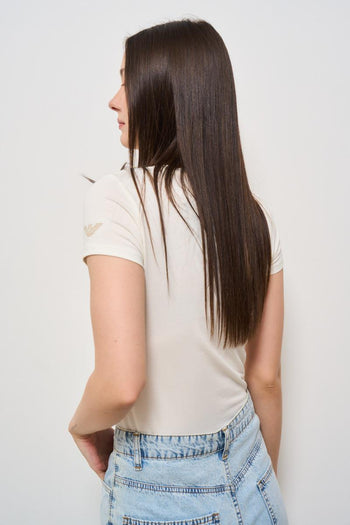 T-shirt donna girocollo bianca con strass - 3