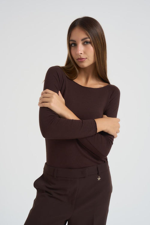 Maglia donna scollo a barca marrone - 2