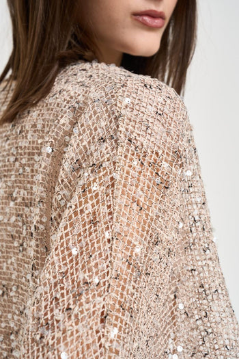 Cardigan donna con paillettes beige - 4
