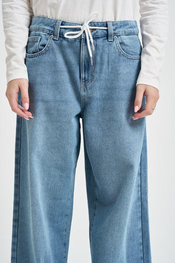 Jeans donna wide leg in denim chiaro - 5