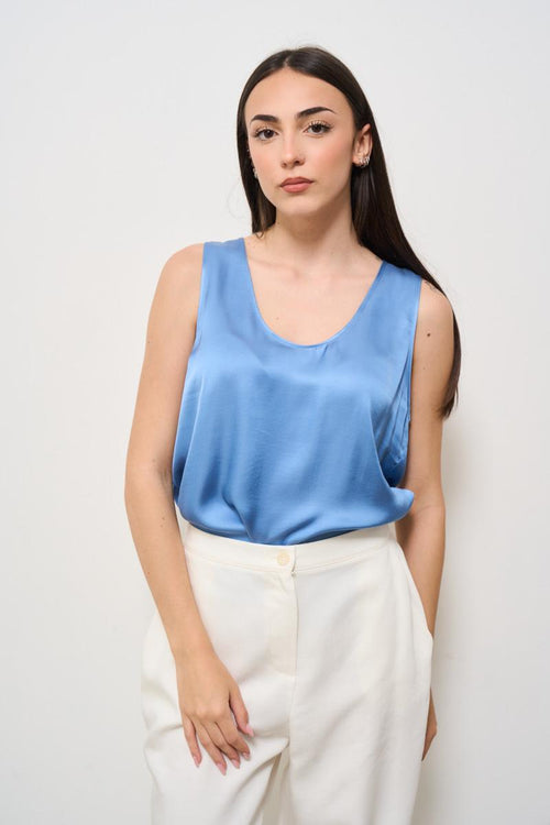 Top donna girocollo satinato celeste