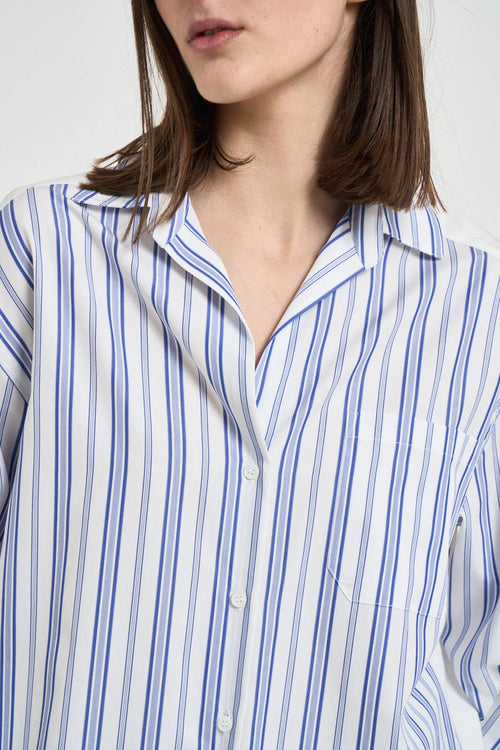 Camicia donna con inserto ricamato azzurra e bianca - 2