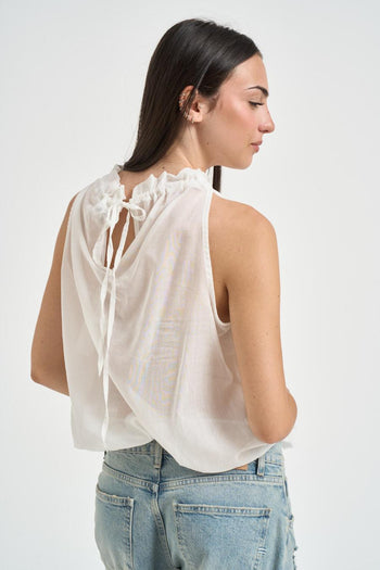 Blusa donna collo arricciato bianca - 3