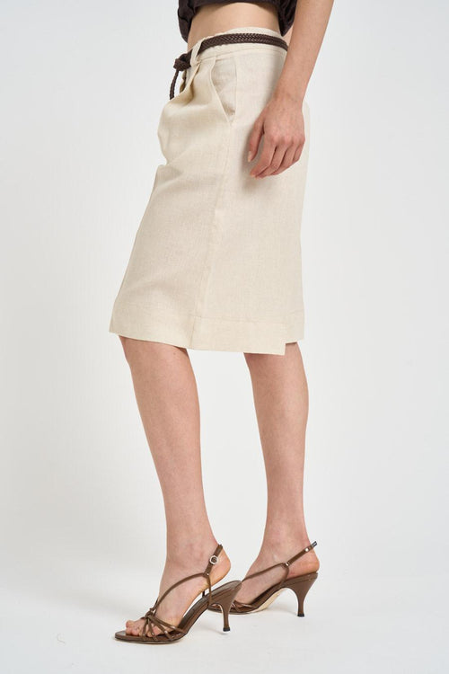 Bermuda donna in lino panna - 2