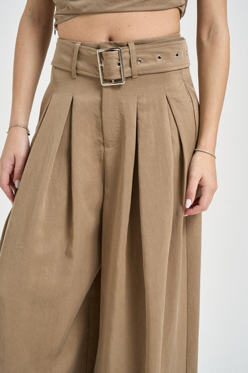 Pantalone donna a palazzo beige - 2