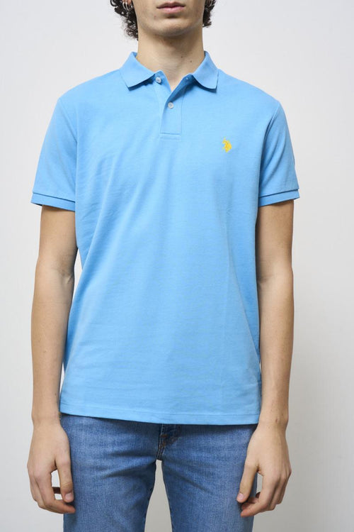 Light blue and yellow men's polo shirt