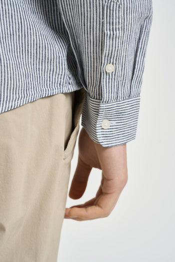 Camicia uomo gessata bianca e blu - 5