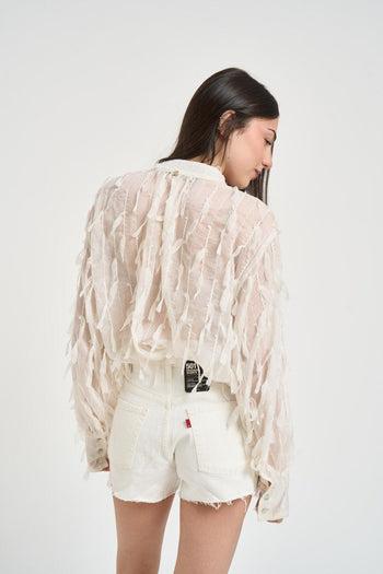 Blusa donna con piume panna - 3