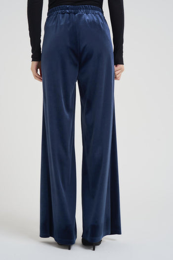Pantalone donna a palazzo in velluto blu - 3