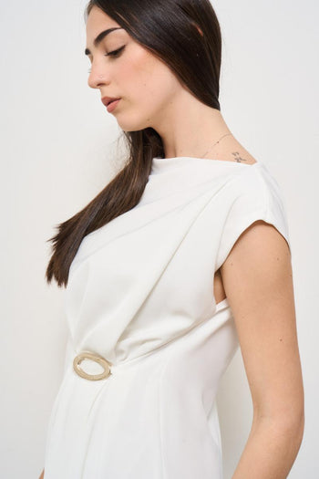 Abito donna mini con drappeggio bianco - 5