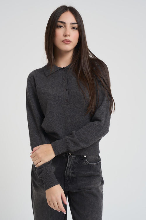 Polo donna in maglia grigio antracite
