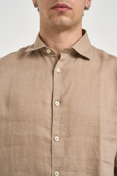 Camicia uomo in lino tortora chiaro - 2