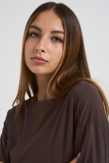 T-shirt donna girocollo marrone - 3