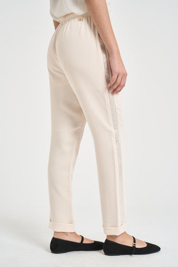 Pantalone donna tuta panna con strass - 4