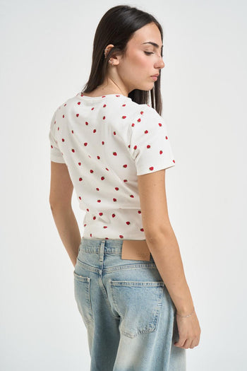 T-shirt donna con stampa fragole bianca - 3