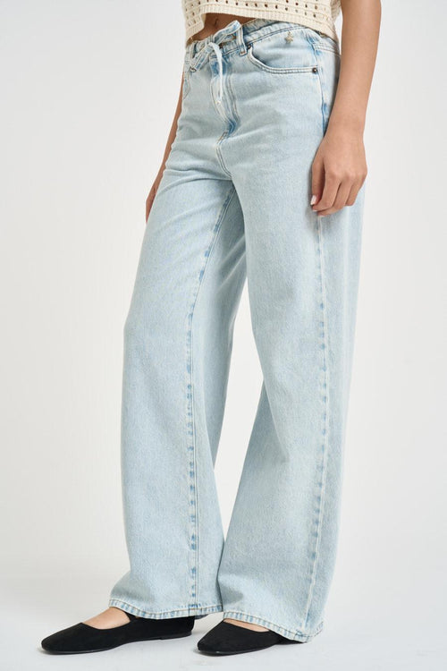 Jeans donna wide leg in denim chiaro - 2