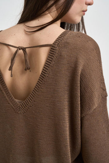 Maglia donna scollo a barca marrone - 5