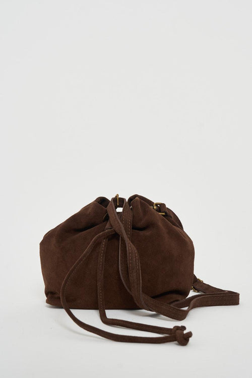 Borsa donna secchiello in suede marrone - 1