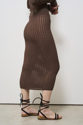 Gonna lunga slim in maglia marrone - 4
