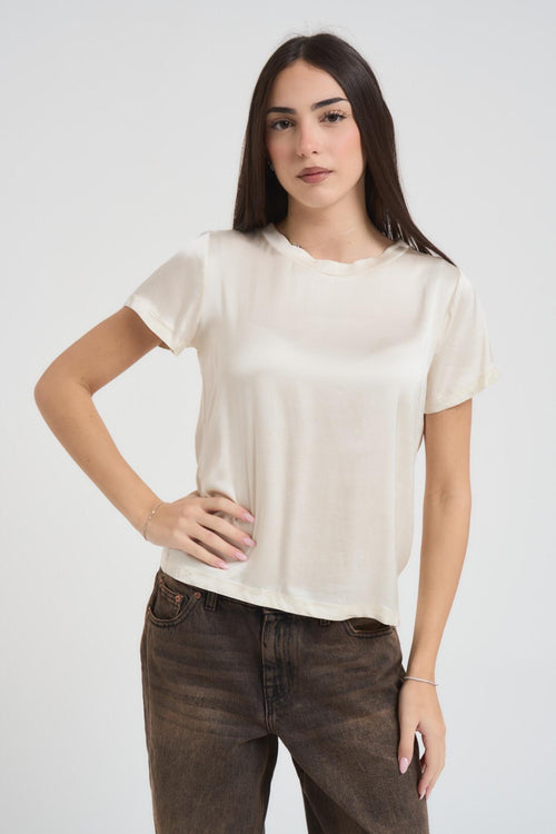 T-shirt donna girocollo satinata panna