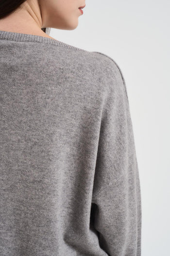 Maglia donna girocollo ampio grigia - 4