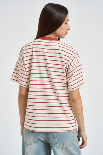 T-shirt donna panna a righe rosse - 3