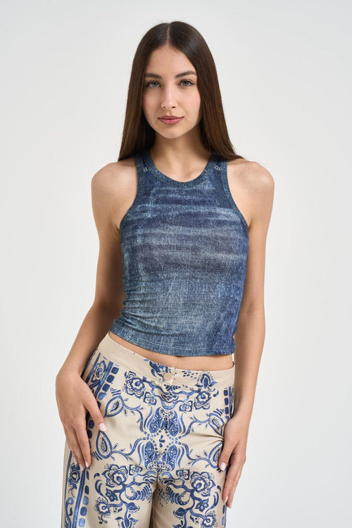 Top donna in simil denim blu - 2