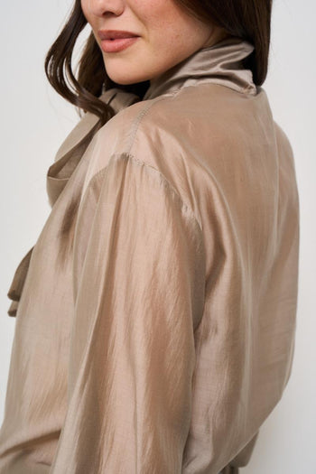 Blusa donna tortora con fiocco - 4