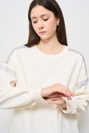 Felpa donna bianca con strass - 3