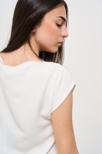 Abito donna mini con drappeggio bianco - 7
