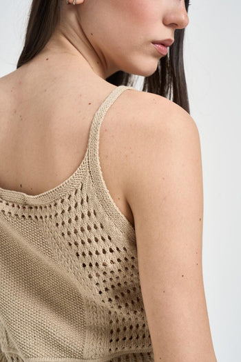 Abito donna beige in maglia traforata - 6
