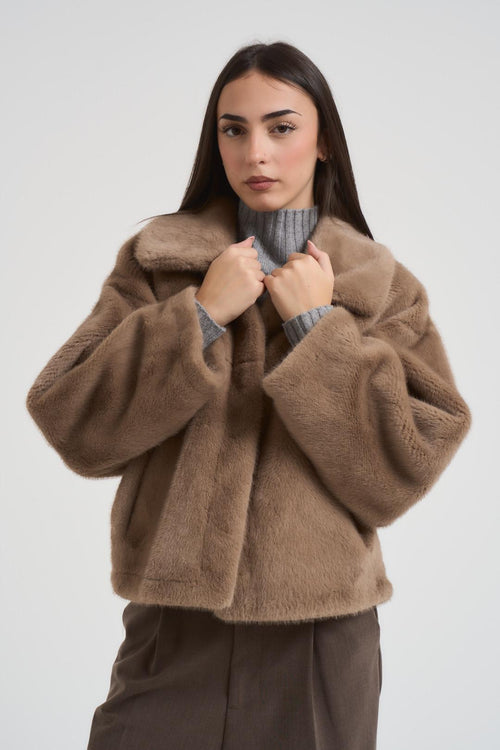 Cappotto donna in pelliccia tortora - 2