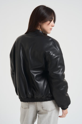 Bomber donna in ecopelle nero - 5
