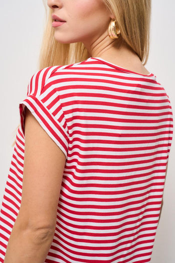 T-shirt donna girocollo a righe rossa - 4