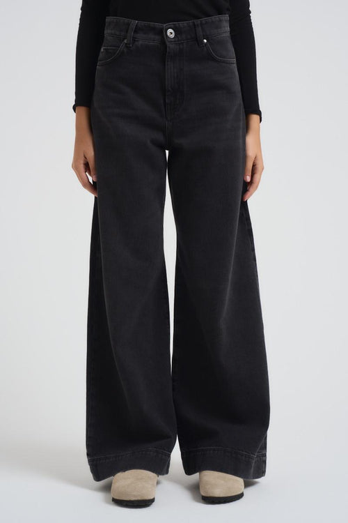 Jeans donna nero gamba ampia