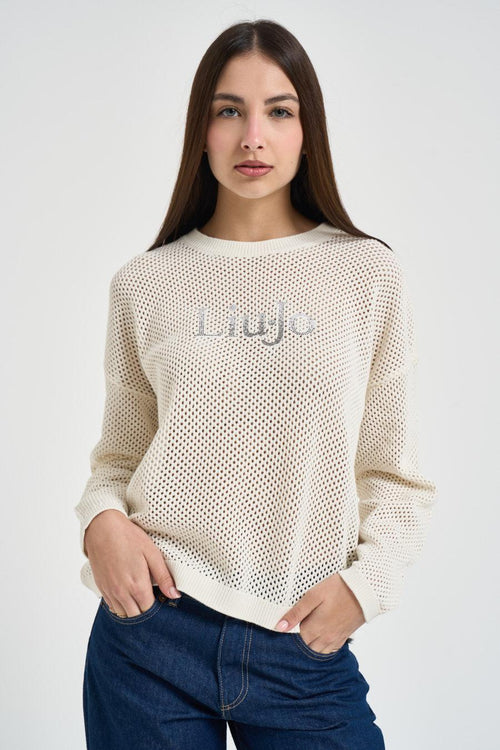 Maglia donna traforata panna