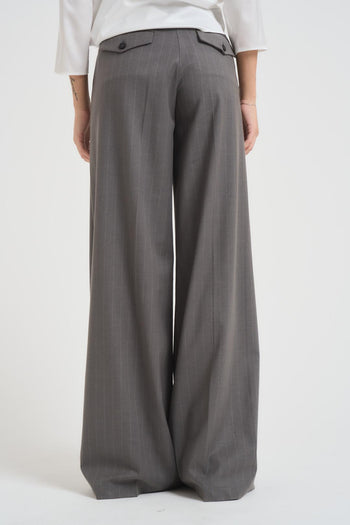 Pantalone donna palazzo gessato grigio - 4