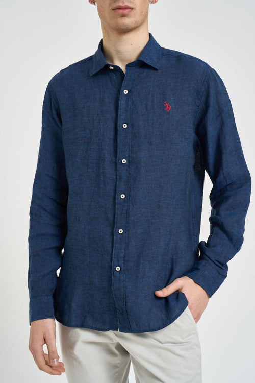Camicia uomo in lino blu