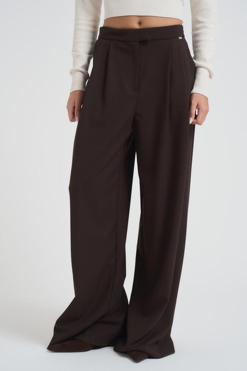 Pantalone donna over con pinces marrone - 2