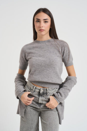 Set cardigan donna e t-shirt grigio - 7