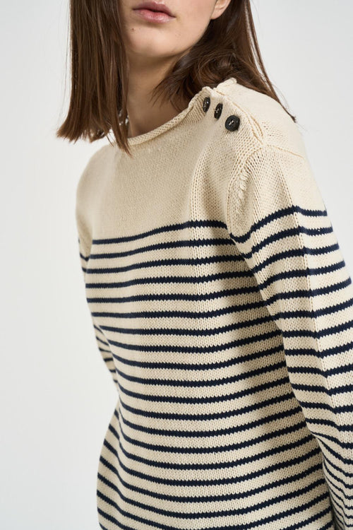 Maglia donna a righe panna e blu - 2