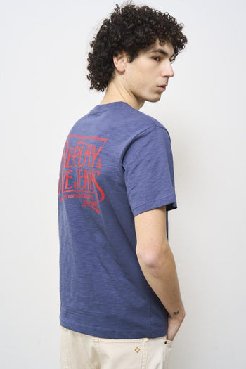 T-shirt uomo girocollo blu vintage - 5