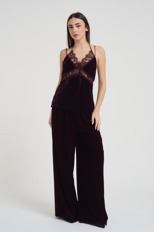 Top donna in velluto bordeaux