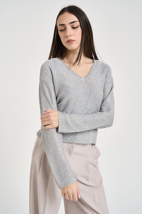 Maglia donna scollo a V argento - 2