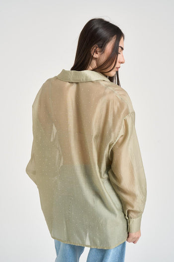Camicia donna semi-trasparente verde salvia - 4