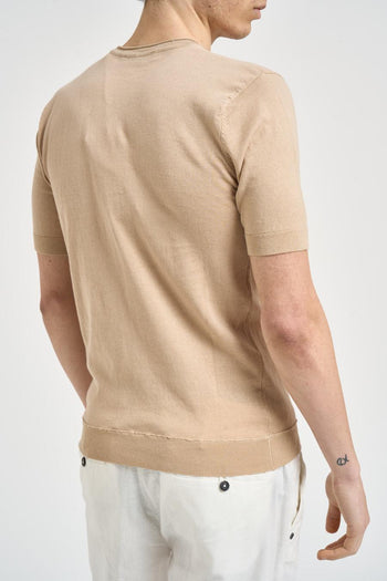 T-shirt uomo in maglia beige - 3