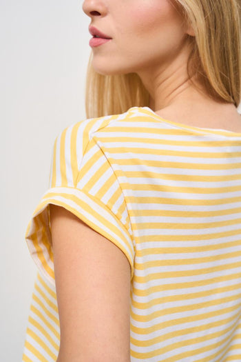 T-shirt donna girocollo a righe gialla - 5