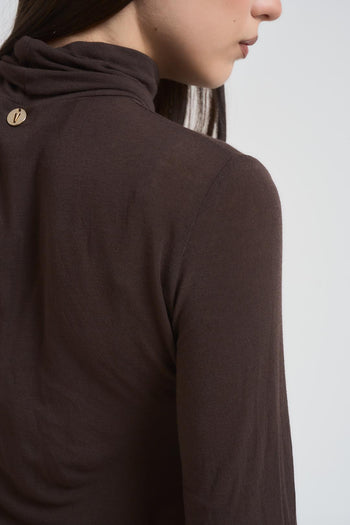 Maglia donna a collo alto marrone - 3