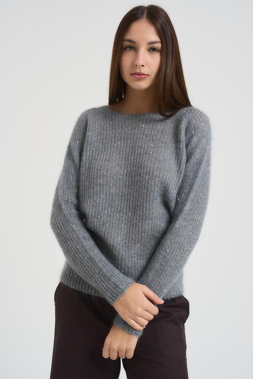 Maglia donna con micro paillettes grigio