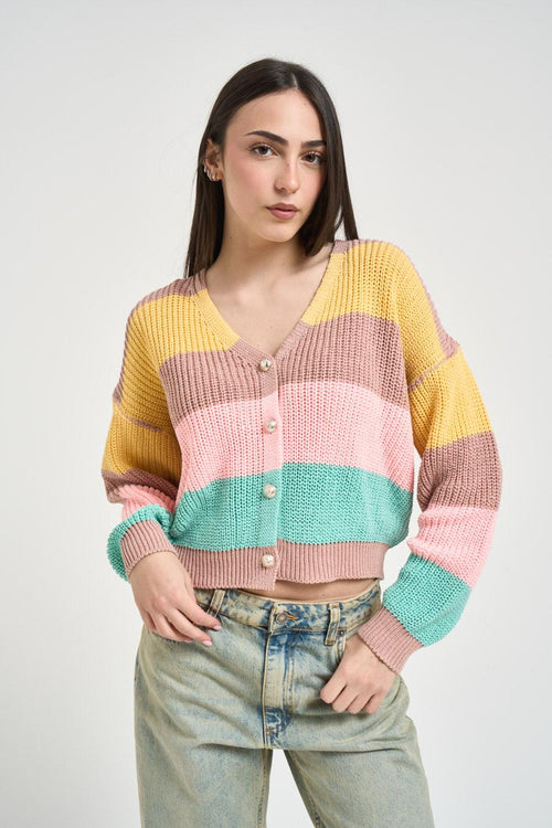 Cardigan donna a righe multicolor